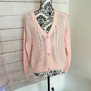 DEB Vintage Women’s Light Pink Cable Knit V-Neck Cardigan Sweater Size S